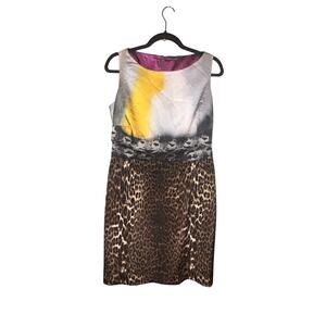 Elie Tahari Old Money Up Town Silk Leopard Animal Print Tie Dye Sleeveless Dress